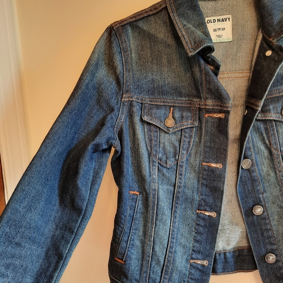 Old Navy Denim Trucker Jacket Dark Wask Worn Look - Picture 3 of 12
